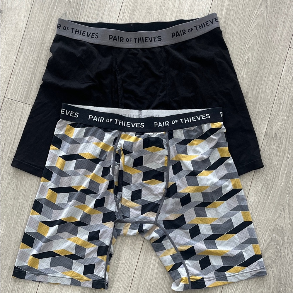 Pair of Thieves Men’s Black & Geometric Gold Boxer Briefs - 2 Pack
